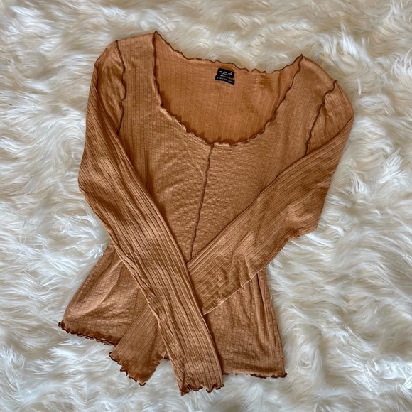 Urban Outfitters Out From Under Chestnut Brown Reverse Seam Long Sleeve Top - Picture 2 of 2